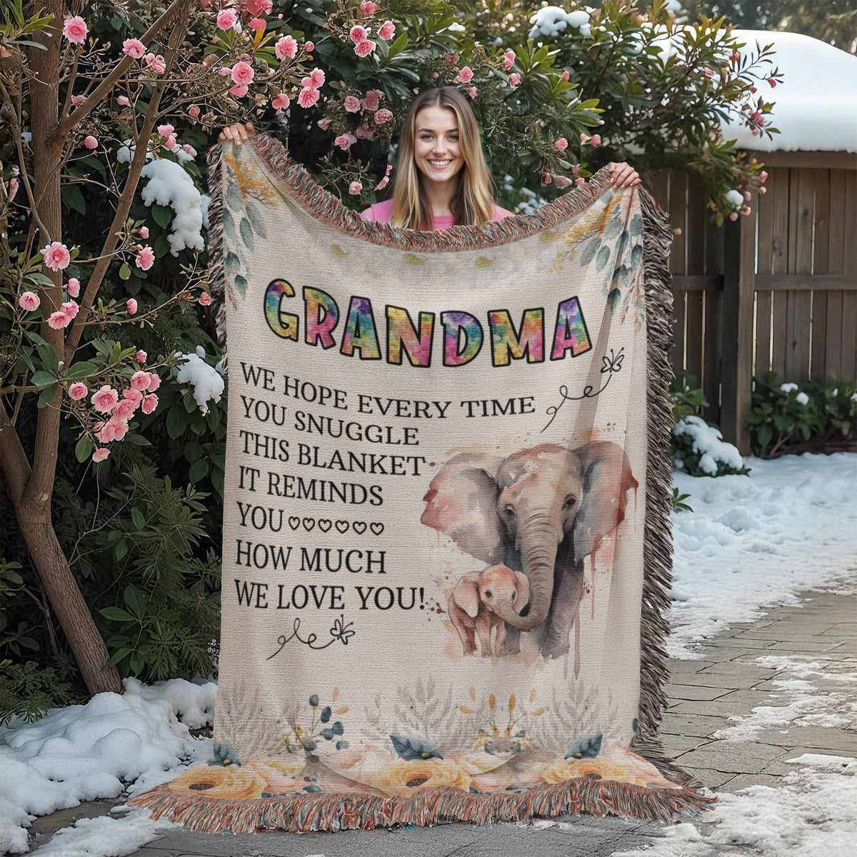 Grandma Elephant Woven Blanket | 100% Cotton | Gift for Grandmother