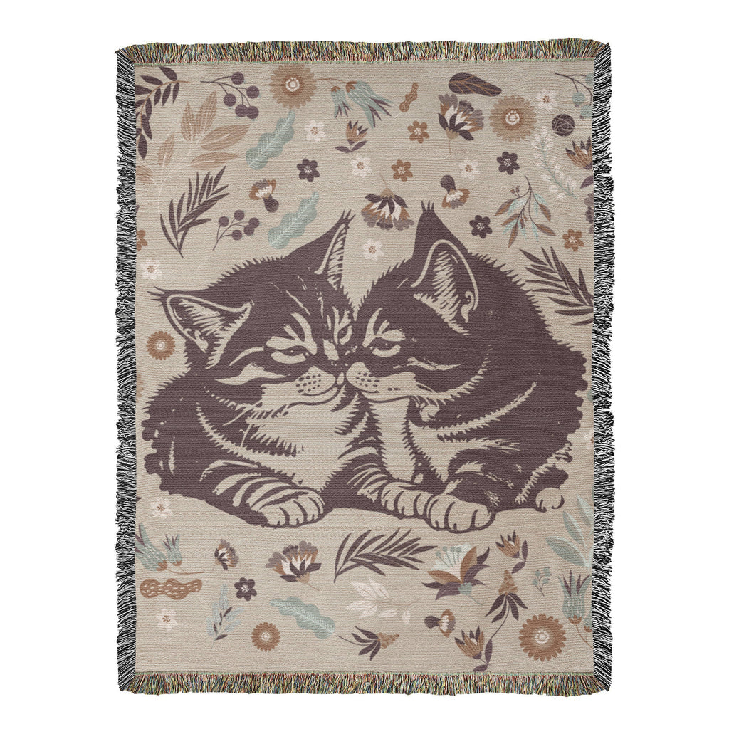 Snuggling Kitties Woven Blanket | 100% Cotton | Cat Lover Gift