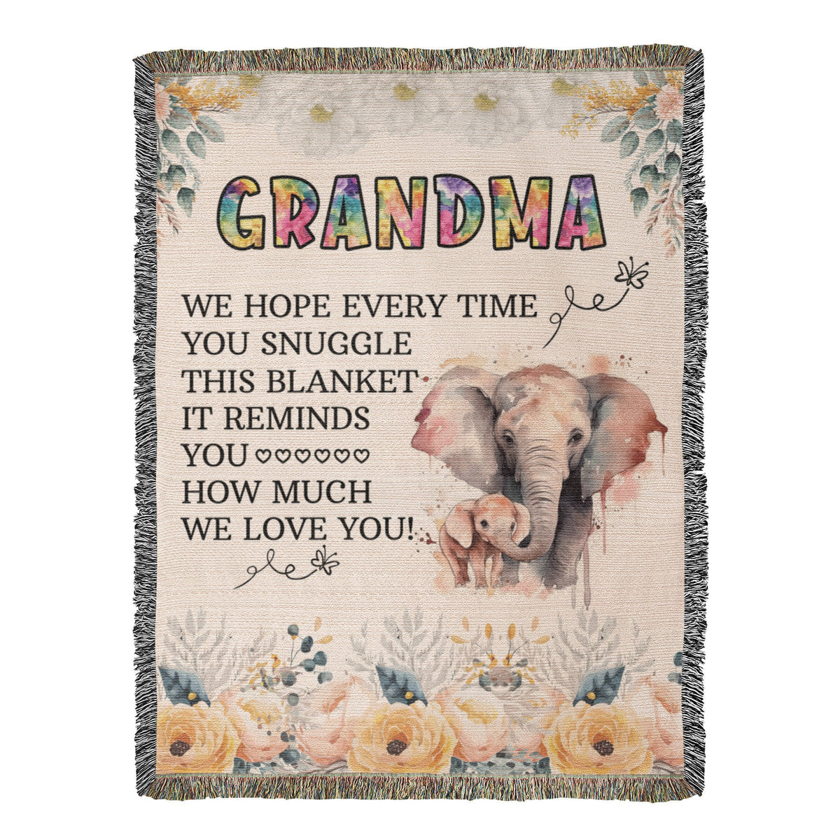 Grandma Elephant Woven Blanket | 100% Cotton | Gift for Grandmother